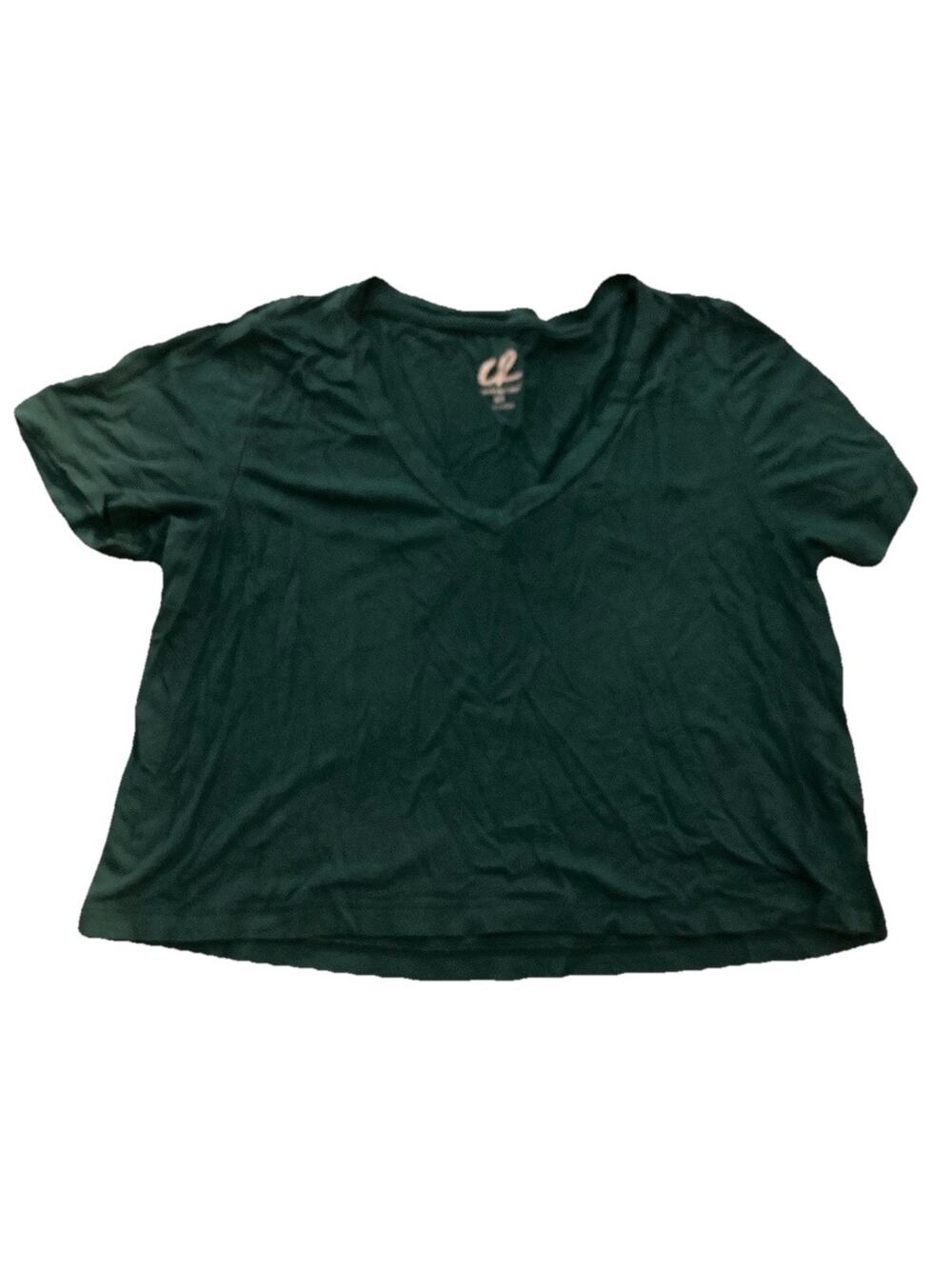 Charlotte Russe Women's Green Short Sleeve V-Neck Shirt Size XS Soft Casual